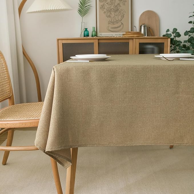 NLMUVW Linen Tablecloth Rectangle Textured Farmhouse Table Cloth Water Resistant Decorative Table Cover for Dining Kitchen Cafe, Dark Burlap, 54 x 96 Inch