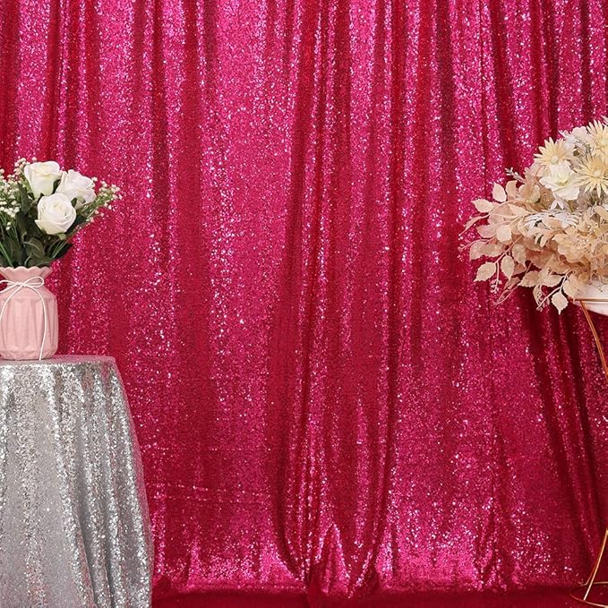 Eternal Beauty Hot Pink Sequin Backdrop, 5x7 Ft Glitter Background Curtains for Shimmer Photography Party Wedding Birthday Back Drop Decor
