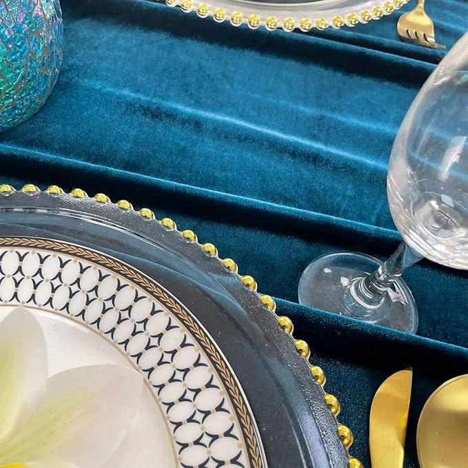 Luxurious Velvet Table Runner, 10ft Wedding Reception Decorations, 20x120inch Soft Velvet Fabric, Table Linen Overlay, Wedding Table Runners (Teal Blue, 20X120inch, 2pack)