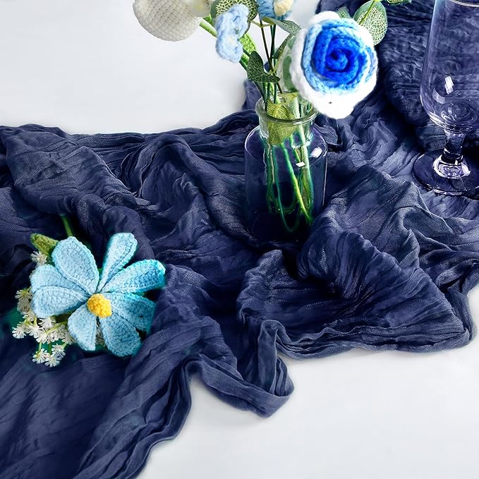 6-Pack Navy Blue Cheesecloth Table Runners – 10FT (35x120 Inch) Boho Rustic Gauze Fabric Cheese Cloth Table Runner for Weddings, Baby Showers, Bridal Shower, Farmhouse & Birthday Party Decor