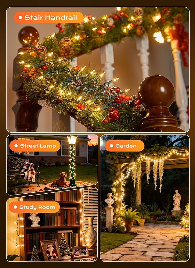 Minetom LED Clear Christmas String Lights, 200 Count 66 Feet LED Christmas Lights Bulb, Christmas Decorations Indoor, White Christma Tree Lights for Indoor Outdoor Xmas Wedding Party Festival