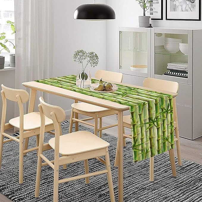 Bamboo Table Runner,Green Plant Print Table Runner for Kitchen Dining Table Home Party Decoration 13x60 Inch