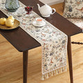 Designer Table Runner Long, 87 Inches – Linen, Elegant Floral Bird Pattern