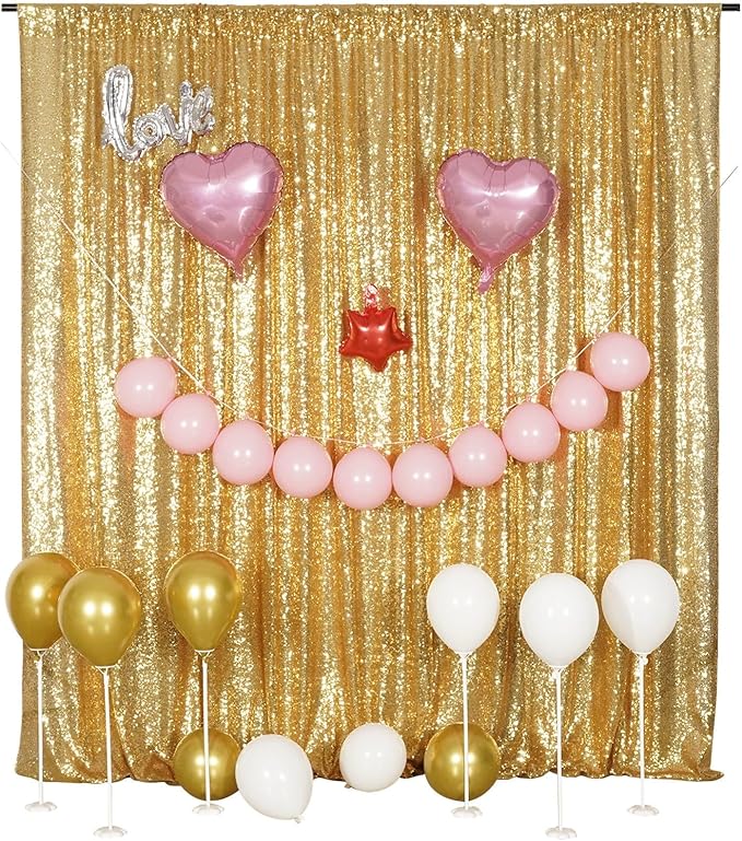 Poise3EHome 8FT x 10FT Sequin Photography Backdrop Curtain for Party Decoration, Golden