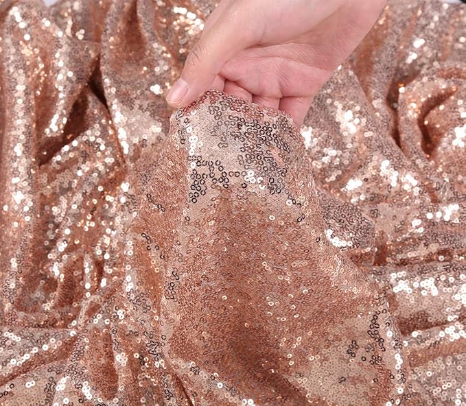 SquarePie Sequin Tablecloth 50 x 72 Inch Rose Gold Sparkly Table Cloth for Wedding Party