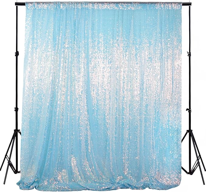 ShinyBeauty Sparkle Sequin Backdrop 4FTx7FT - Iridescent Aqua Mermaid Fabric for Wedding Birthday TikTok Studio, Baby Shower Photography Background