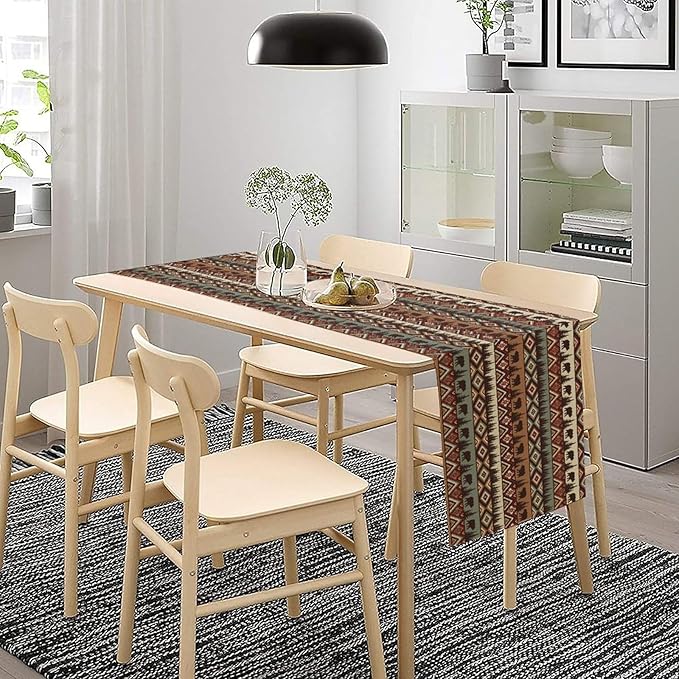 Retro Cabin Table Runner Rustic Bear Forest Farmhouse Lodge Jungle Table Runner for Dinner Party Living Room Kitchen Aztec Vintage 13x70 Inch