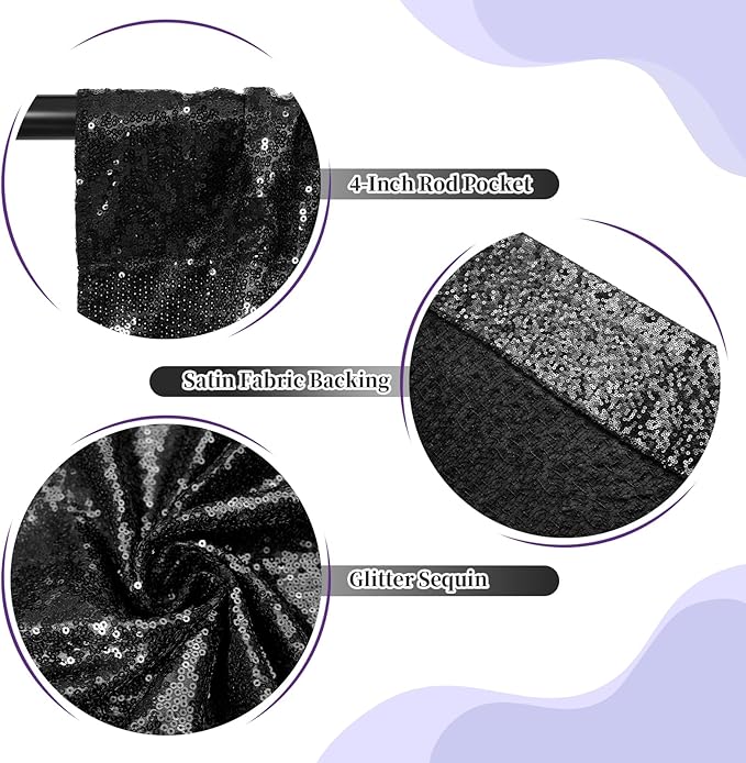 SquarePie Sequin Backdrop Curtain Less See Through Background for Wedding Halloween Party 20FT x 10FT Black