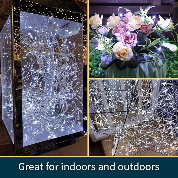 LAMPHOME 6 Pack Fairy Lights Battery Operated String Lights 6.6ft 20 Led Mason Jar Lights Waterproof Silver Wire Light Fireflies DIY Party Wedding Christmas Decoration(6 Pack,White)