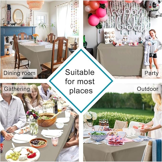 Hiasan Taupe Square Tablecloth - Waterproof and Spillproof Restaurant Washable Polyester Table Cloth for Dining Room, 54 x 54 Inch