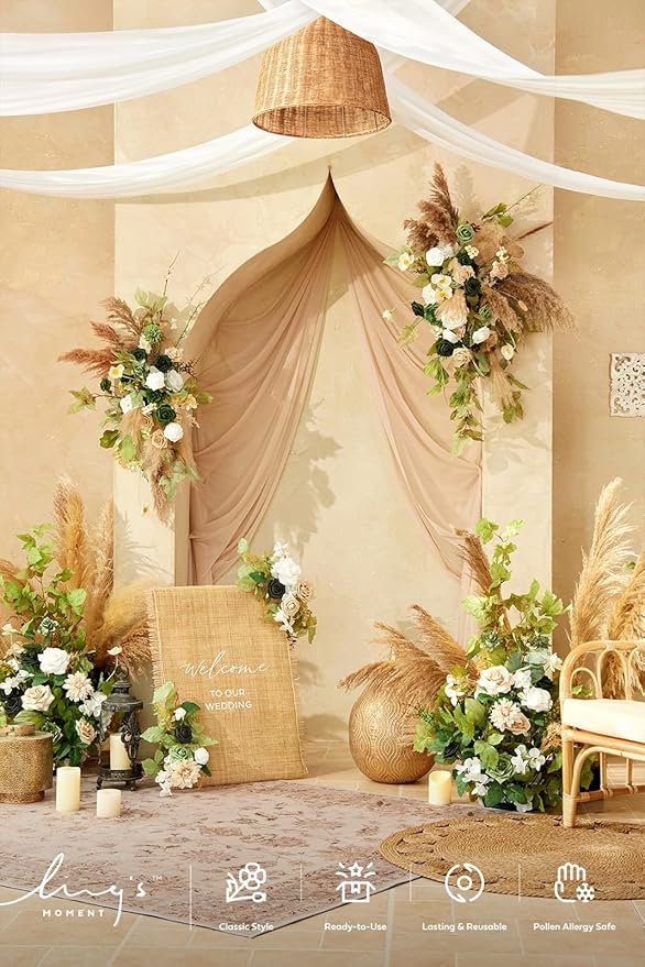 Ling's moment Wedding Arch Draping Fabric 2 Panels 32Ft x 30" Wrinkle-Free Wedding Arch Drapes Chiffon Fabric, White Curtain for Wedding Ceremony Reception Background Party Home Garden Decorations
