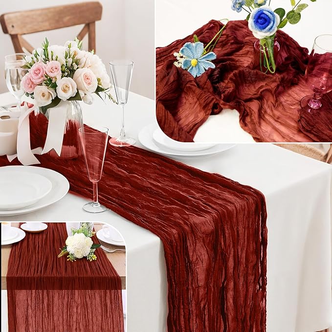 Cheesecloth Table Runner 10FT (35x120 Inch) - 1 Pack Terracotta Boho Gauze Fabric Cheese Cloth Table Runner Rustic Sheer Table Runners Cheesecloth for Wedding, Bridal Shower, Birthday Party Decor