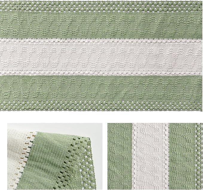 Artoid Mode Light Green Farmhouse Rustic Table Runner, Seasonal Hollow Kitchen Dining Table Decoration for Home Party Decor 12x60 Inch