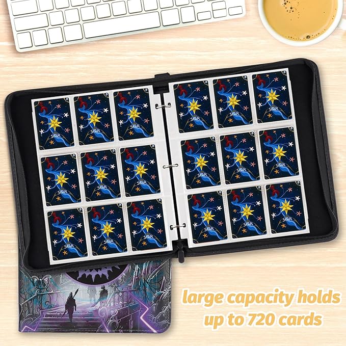 Card Binder for MTG Cards, Premium 9 Pocket Card Binder for Trading Cards, 720 Double Sided Pocket Collector Card Album for Standard Cards,Card Collection Folder for YGO/PTCG/Game Cards (Purple Print)