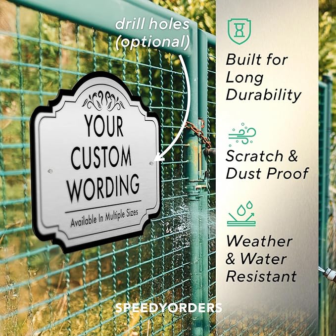 Custom Decorative Outdoor Metal Sign - Personalized Aluminum Driveway Sign, Waterproof, Made in USA - Design 2 Metallic Silver 36x24 In