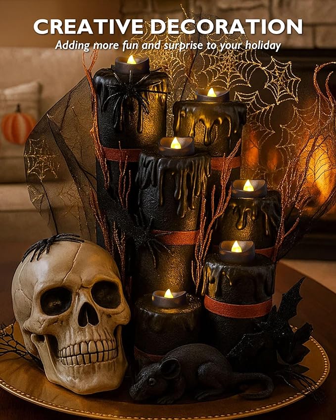 Homemory 12pcs Black Remote Timer LED Tea Lights Candles, 400+Hours Flickering Flameless Battery Votive Tealights for Tabletop Lighting, Centerpieces Decor, Holiday, Warm White Glow