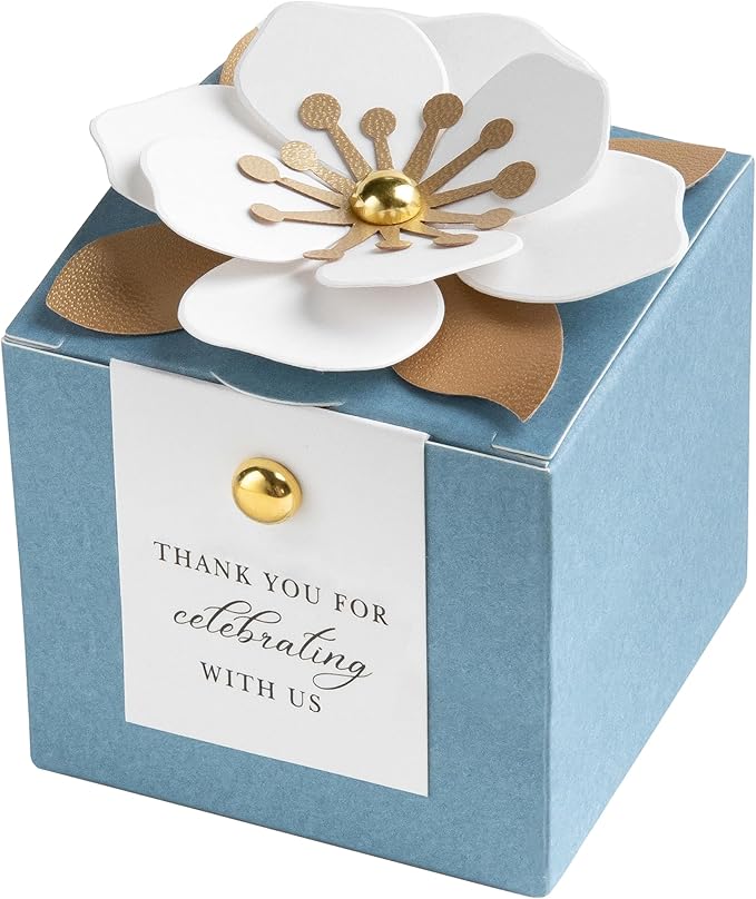 Gift Boxes, 20 Pack Dusty Blue Floral Favor Containers with Thank You Tags