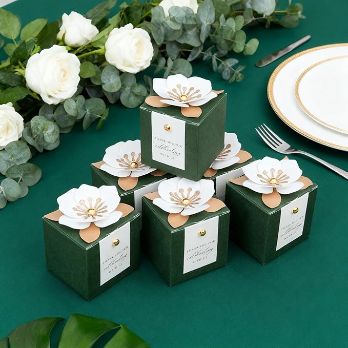 Gift Boxes 20 Count Olive Green Floral Candy Favor Boxes with Tags
