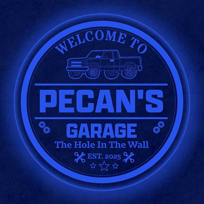 Custom Pickup Truck LED Sign – Personalized Color Changing Acrylic Wall Decor for Garage, Shop, or Man Cave (Garage 2, 20 INCHES)
