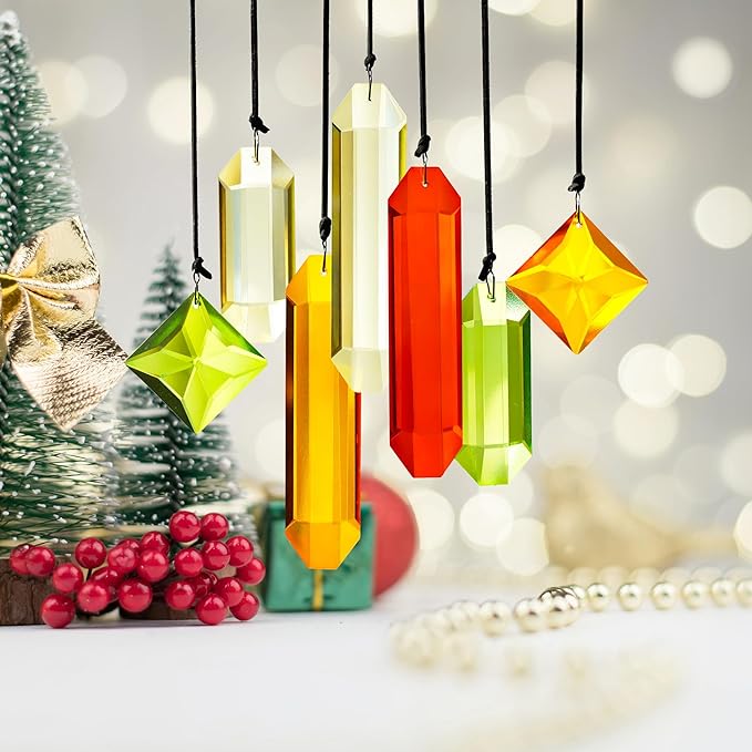 Set of 7 Colorful Crystal Ornaments for Window Hanging, Crystal Prisms Icicle Ornaments, Stained Gass Art Suncatcher for Indoor Window for Women