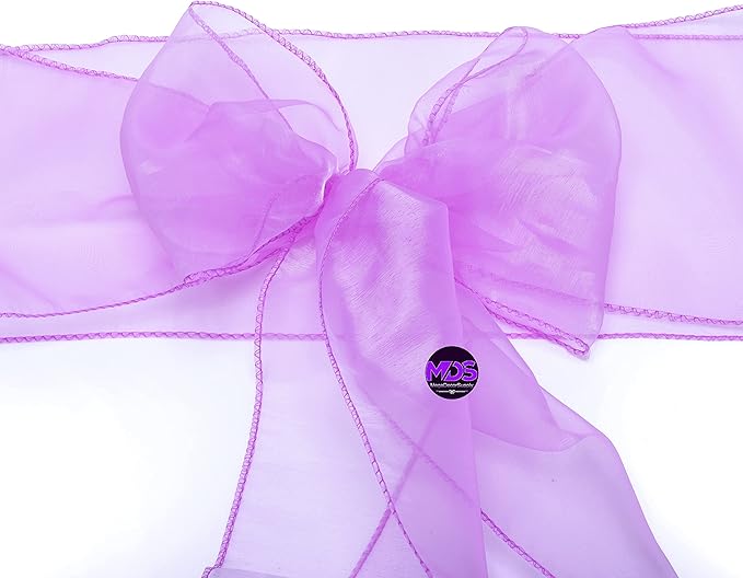 Dining Chair Slipcovers, 200-Pack Light Purple Organza Sashes, 7x108 Inch