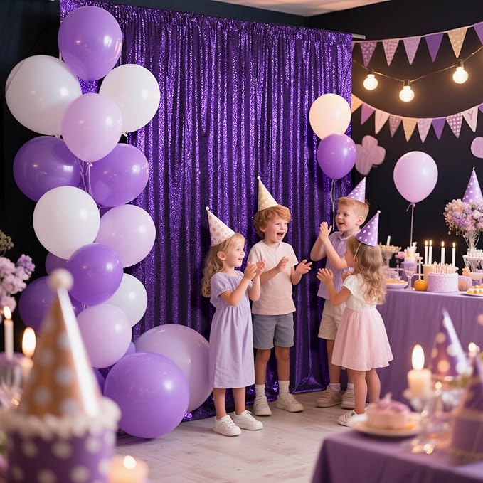 SquarePie Sequin Backdrop Curtain Not See Through Thick Glitter Background for Party 10FT x 10FT Purple
