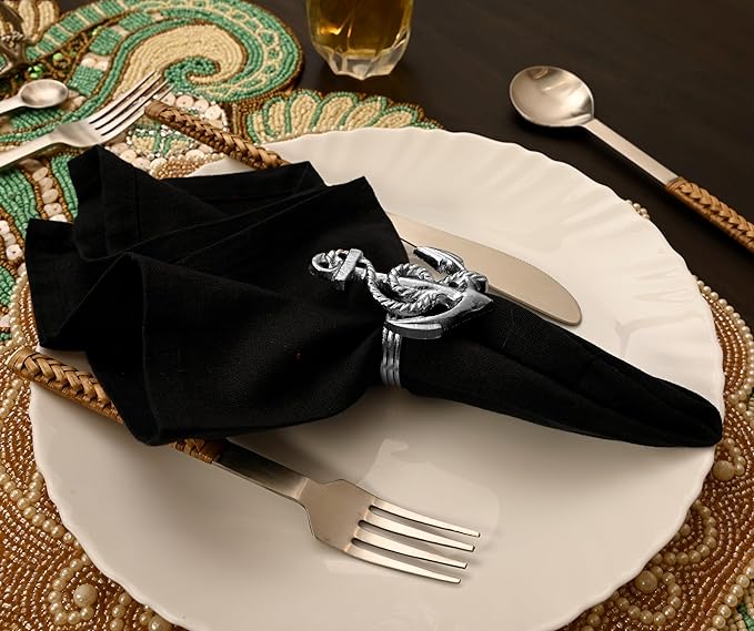 Napkin Rings Set of 12, Silver Aluminum, Modern Style