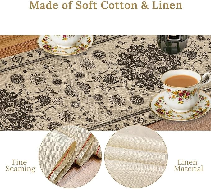Boho Vintage Elegant Table Runner Farmhouse for Home Farmhouse Kitchen Table Dining Coffee Room Garden Party Wedding Decor 13x72in