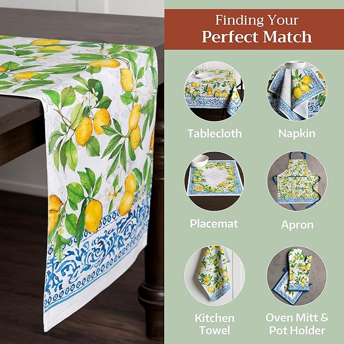 Maison d' Hermine Table Runner 100% Cotton Single Layer Table Runners 72 inches Long Decorative for Home Kitchen Dining Party Baby Shower Wedding Bridal Shower Spring Summer (Cedrat, 14.50" x 72")