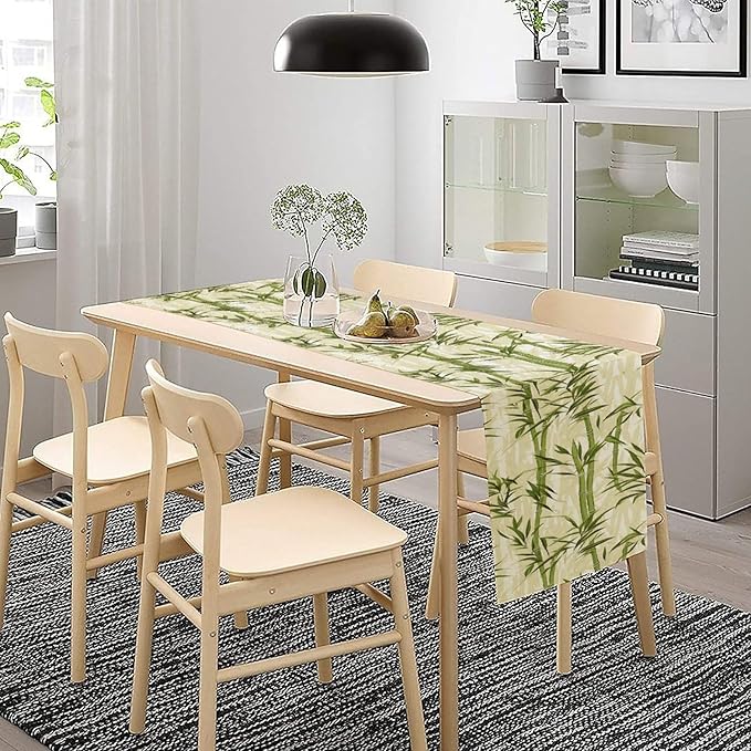Bamboo Table Runner,Green Plant Leaf Pattern Table Cloth Kitchen Dining Table Home Party Decoration 13x36 Inch