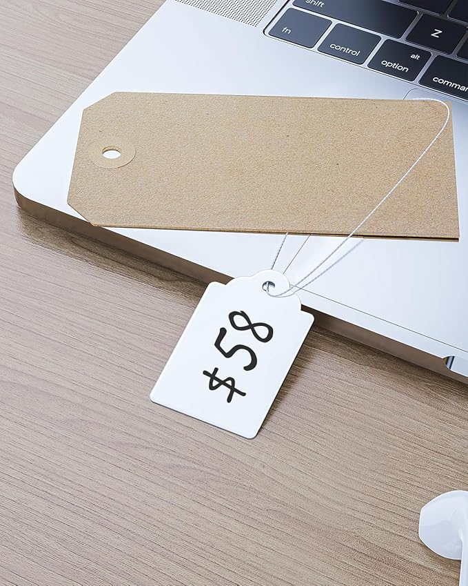 Uniclife 200 Pcs Price Tags 1.8 Inch Writable Price Labels White Price Display Tag for Pricing Clothing Jewelry Gifts Blank Hang Tag Merchandise White Marking Tags with Strings, 1.8" x 1.05"
