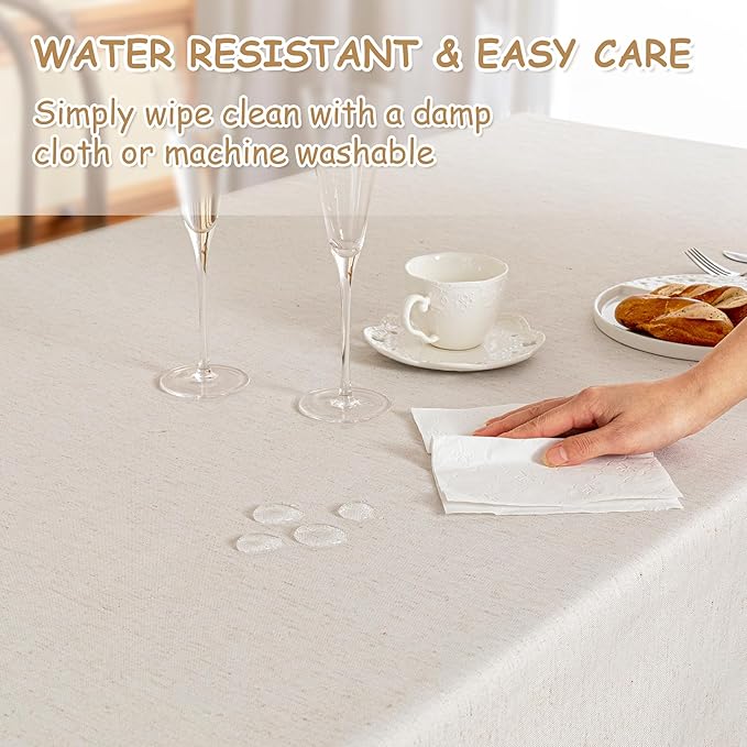 MYSKY HOME Table Cloth 60x84 in Rectangle Table, Cotton Tassel Linen Look Waterproof Tablecloths Farmhouse Tablecloth, Wrinkle Free Table Cover with Black Tassels for Kitchen Dining, Party