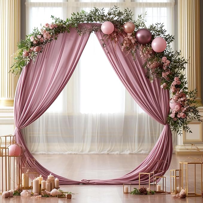 Wedding Arch Draping Fabric, 2 Panels 28" x 19Ft Dusty Rose Arch Drapes Sheer Backdrop Curtain for Wedding Ceremony Party Ceiling Decor
