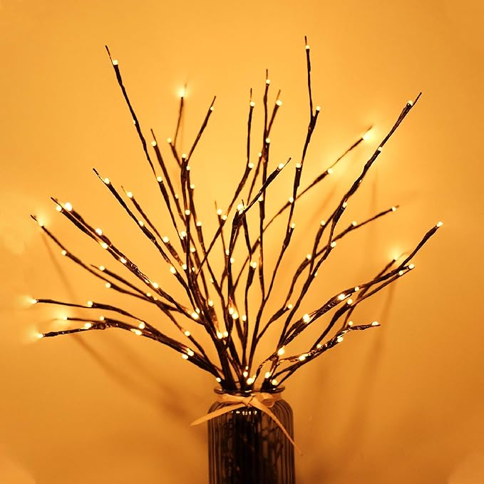 MENCH Branch Lights,6 Pcs Twig Light USB&Battery Powered 8 Flashing Modes by Remote Control.Branch Lights for Indoor and Outdoor, Light Up Decorations for Halloween Day and Christmas,Warm White