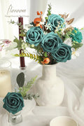 Artificial Flowers Real Looking Foam Fake Roses, 25pcs – Dark Teal