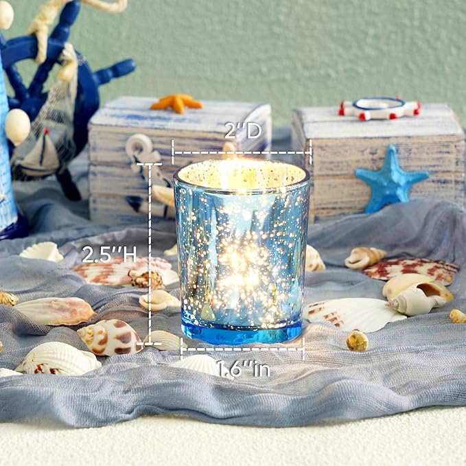 Homemory 12 Pcs Blue Votive Candle Holders, Mercury Glass Candle Holder, Tealight Candle Holders for Table Centerpieces, Baby Shower, Party, Anniversary, Wedding, Home Decor, Halloween, Christmas