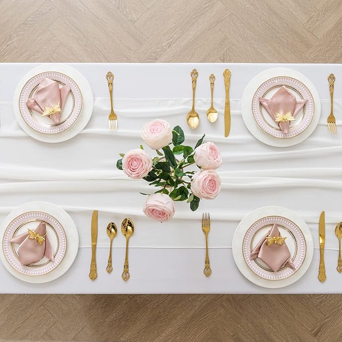 6Pack 9ft Chiffon Table Runner 14x108 Inch Sheer Romantic Table Runner for Wedding Birthday Party Bridal Shower Outdoor Decoration-Ivory