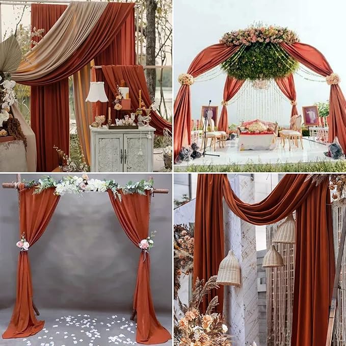 8 Panels Wedding Arch Draping Fabric 28" x 20Ft Wedding Arch Drapes Chiffon Fabric Drape Sheer Backdrop Curtain for Weddings Party Ceremony Birthday Arbor Drapery Reception Ceiling Décor(Terracotta)