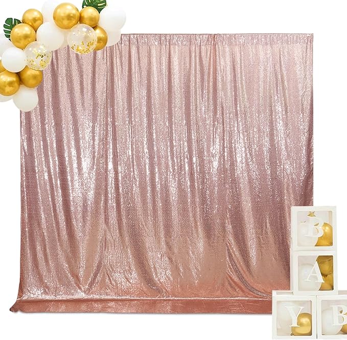 SquarePie Sequin Backdrop Non-Transparent Background Sparkly Curtain for Wedding Party 6FT x 6FT Rose Gold
