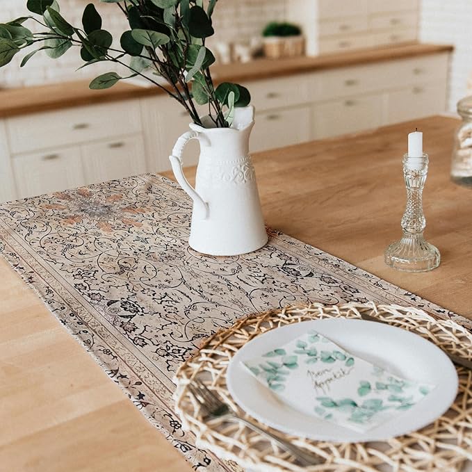 Snycler Table Runner Boho Table Runners Vintage Elegant Farmhouse Table Center Linen Decor for Home Dining Party Entrance (13x108 Inch) Boho-Brown