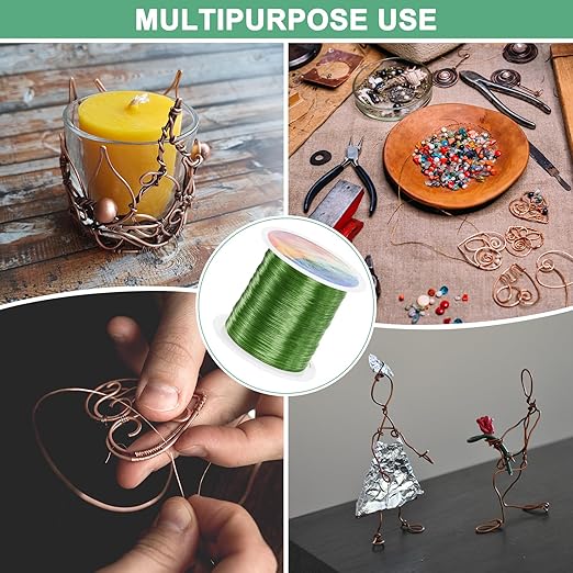 2-Rolls 0.2mm Jewelry Wire, 32 Gauge 328FT Craft Wire Copper Beading Wire for Jewelry Making/Planting/Weaving/DIY Crafting, Soft Metal Wires [100M, Green]