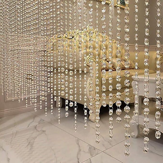 99ft Acrylic Crystal Garland Strands - Hanging Chandelier Gem Bead Chain - 14mm Clear Octagon Prism Diamond String Decorations for Wedding Party Manzanita Centerpiece Christmas Tree
