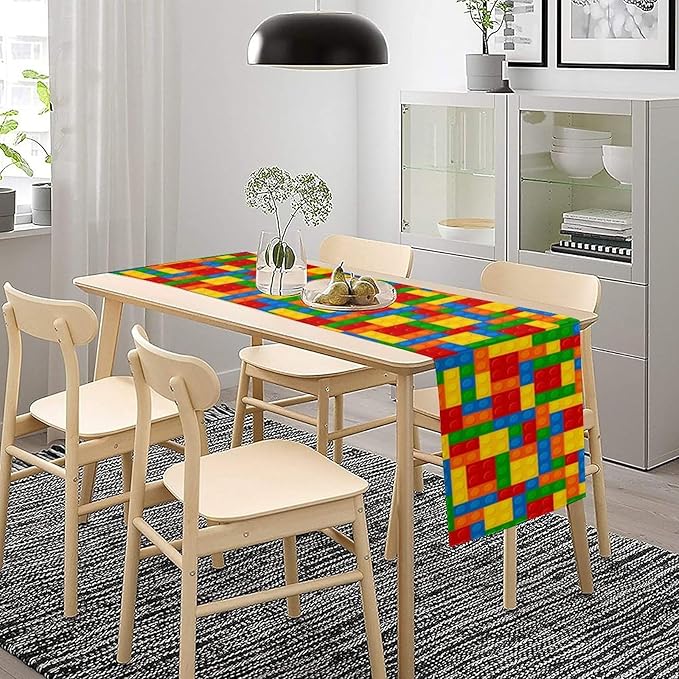 Building Blocks Table Runner Funny Celebration Party Birthday Party for Kids Teens Table Runner for Kitchen Picnic Home LivingRoom 13x108 Inch