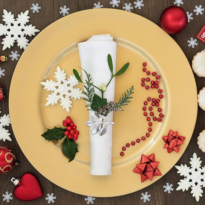 Napkin Rings, Leaf Design, 36-Count Silver Zinc Alloy Set