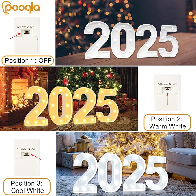 Pooqla LED Light Up Numbers, Warm White and Cool White Decorative Lighted Marquee Numbers, Light Up Numbers for Boys Girls Party, Wedding, Bar, Night Light, Room Decor, Birthday Decoration, Number 3