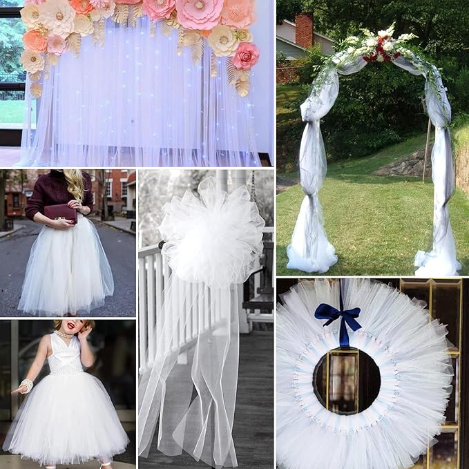 White Tulle Fabric Rolls 54 Inch by 10 Yards Fabric Tulle Bolt for Wedding Christmas Decorations Gift Wrapping Garden Netting DIY Tutu Baby Shower Table Skirt Birthday Party Craft Supplies