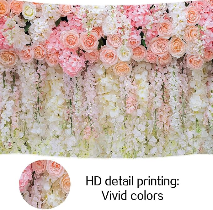 15x10ft Pink Rose Flower Wedding Photography Backdrop Spring Floral Photography Backdrop Valentine's Day Mother's Day Girl Birthday Baby Shower Wedding Bridal Party Banner Photo Booth Props Background