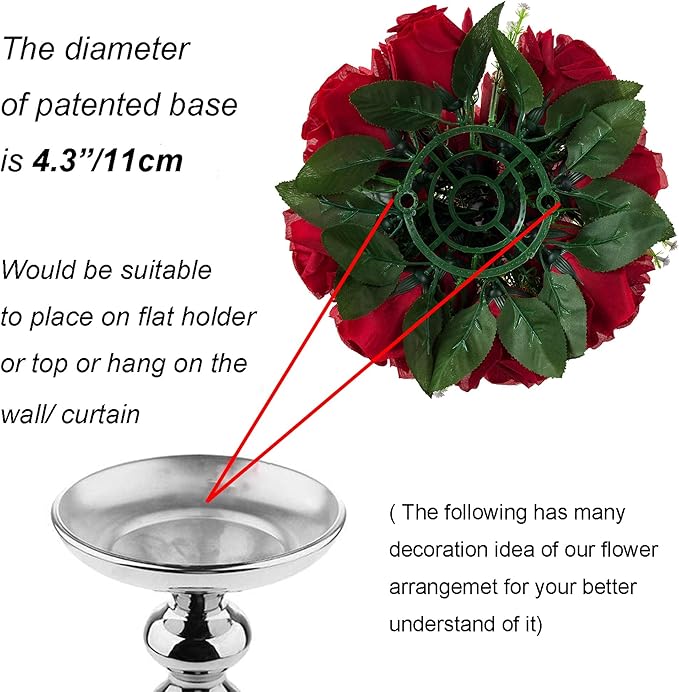 BLOSMON Flower Balls Wedding Rose Centerpieces: 2 Pcs Crimson Fake Flowers Kissing Balls Decor Artificial Floral Arrangements Flower Bouquet of Roses Home Party Table DIY Decorations