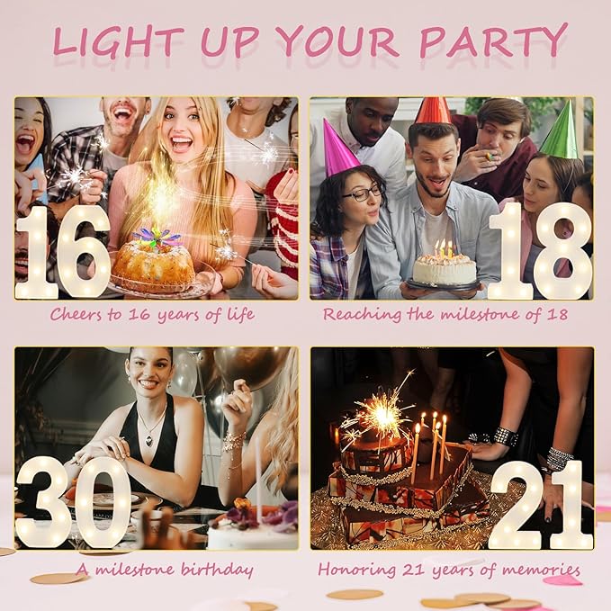 Decorative Led Light Up Numbers, 30th Birthday Decorations, Warm White Led Numbers Lights, Lighted Marquee Number Sign for Sweet 30th Party Decor