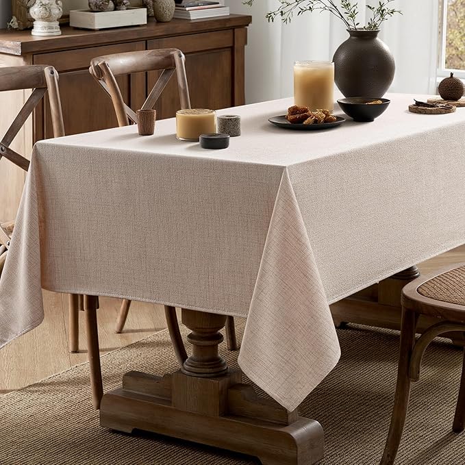 MIULEE Natural Linen Tablecloth 60x104 Inch Rectangle Table Cloth Waterproof,Stain Resistant & Wrinkle Resistant for Dining Party Wedding